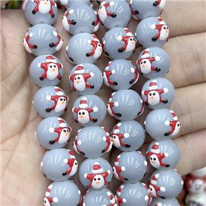 Porcelain Round Beads Christmas Santa Claus Gray, approx 12mm