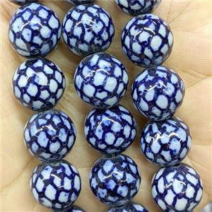 Porcelain Round Beads Blue, approx 14mm, 27pcs per st