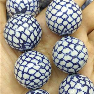 Blue Porcelain Round Beads Smooth, approx 28mm, 14pcs per st