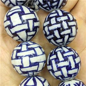 Blue Porcelain Round Beads Smooth, approx 28mm, 14pcs per st