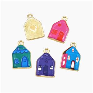 Copper House Pendant Painted Gold Plated Mixed, approx 15-21mm