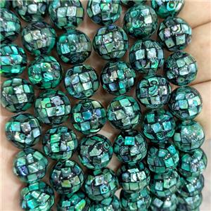 Green Abalone Shell Beads Faceted Round, approx 8mm