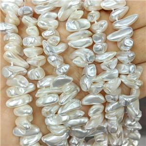 White Pearlized Shell Beads Freeform Topdrilled, approx 6-15mm