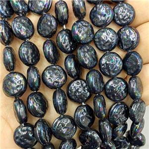 Pearlized Shell Coin Beads Black Dye, approx 12mm