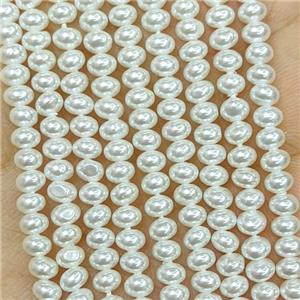 White Pearlized Shell Beads Smooth Rondelle, approx 4mm
