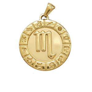 Stainless Steel Symbols Pendant Zodiac Scorpio Gold Plated, approx 25mm