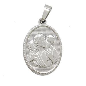 Raw Stainless Steel Jesus Pendant, approx 16-21mm