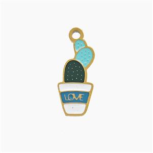 Stainless Steel Cactus Pendant Enamel Gold Plated, approx 7-15mm