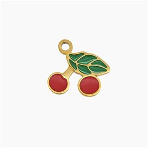 Stainless Steel Cherry Pendant Enamel Gold Plated, approx 8-10mm