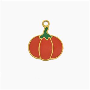 Stainless Steel Pumpkin Pendant Red Enamel Gold Plated, approx 12mm