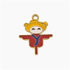 Stainless Steel Scarecrow Red Yellow Enamel Gold Plated, approx 13-14mm