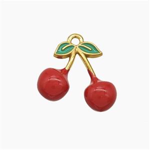 Stainless Steel Cherry Pendant Red Enamel Gold Plated, approx 15mm