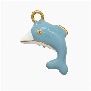 Stainless Steel Dolphin Pendant Blue Enamel Gold Plated, approx 14-17mm