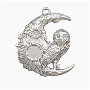 Halloween Owl Charms Raw Stainless Steel Moon Pendant Birds, approx 25-30mm