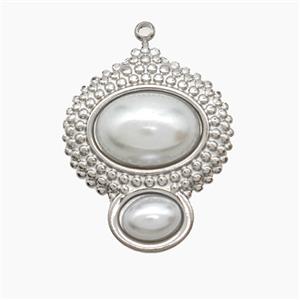 Raw Stainless Steel Pendant Pave Oval Resin, approx 23-28mm