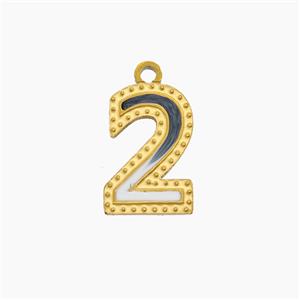 Stainless Steel Number-2 Pendant Enamel Gold Plated, approx 9-12mm