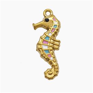 Stainless Steel Seahorse Pendant Multicolor Enamel Gold Plated, approx 8-18mm