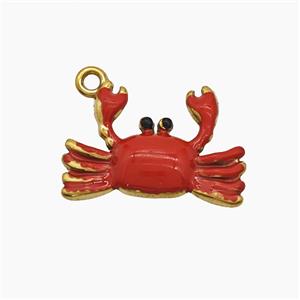 Stainless Steel Crab Pendant Red Enamel Gold Plated, approx 13-18mm