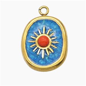 Enamel Stainless Steel Pendant, Gold plated, approx 15-19mm
