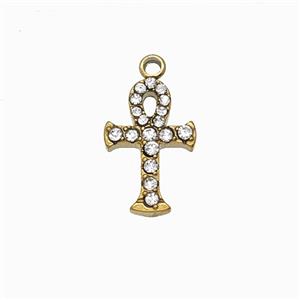 Stainless Steel Cross Pendant Pave Rhinestone Gold Plated, approx 10-15mm