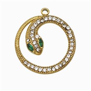 Stainless Steel Snake Pendant Pave Rhinestone Gold Plated, approx 21mm