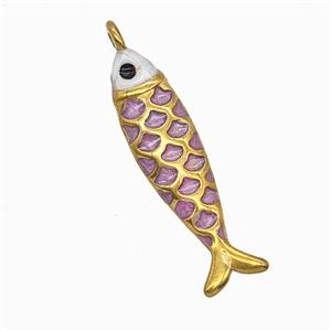 Stainless Steel Fish Pendant Pink Painted Gold Plated, approx 6-23mm