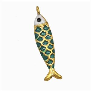 Stainless Steel Fish Pendant Green Painted Gold Plated, approx 6-23mm