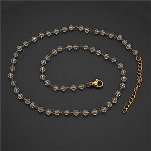 Stainless Steel Necklace with Glass bead, Gold plated, approx 3.5mm, 38-43cm length