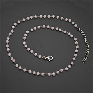 Stainless Steel Necklace with Glass bead, platinum plated, approx 3.5mm, 38-43cm length