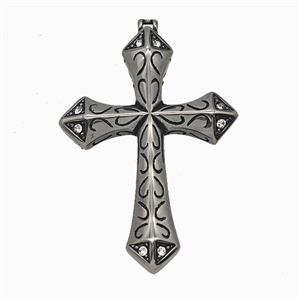 304 Stainless Steel Cross Pendant Pave Rhinestone Antique Silver, approx 40-60mm
