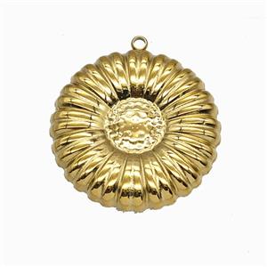 Stainless Steel Sunflower Pendant Gold Plated, approx 33mm