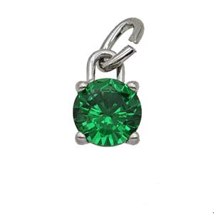 Raw Stainless Steel Pendant Pave Green Zirconia, approx 7mm