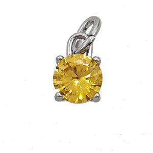 Raw Stainless Steel Pendant Pave Yellow Zirconia, approx 7mm