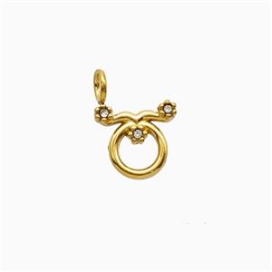 Stainless Steel Pendant Pave Rhinestone Zodiac Taurus Gold Plated, approx 8-9mm