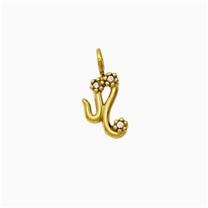 Stainless Steel Pendant Pave Rhinestone Zodiac Leo Gold Plated, approx 8-9mm