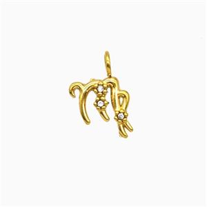 Stainless Steel Pendant Pave Rhinestone Zodiac Virgo Gold Plated, approx 8-9mm