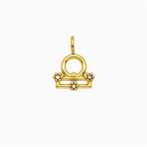 Stainless Steel Pendant Pave Rhinestone Zodiac Libra Gold Plated, approx 8-9mm