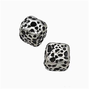 Stainless Steel Cube Beads Hammered Antique Silver, approx 9mm