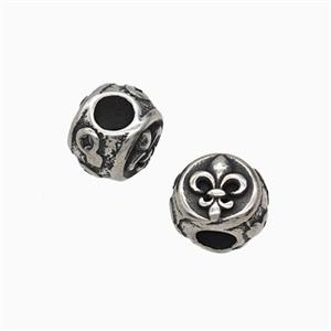Stainless Steel Round Beads Fleur De Lis Large Hole Antique Silver, approx 9mm, 3mm hole
