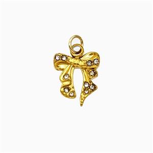 Stainless Steel Bowknot Pendant Pave Rhinestone Gold Plated, approx 10mm
