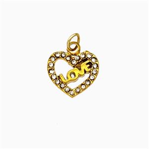 Stainless Steel Heart Pendant Pave Rhinestone LOVE Gold Plated, approx 11mm