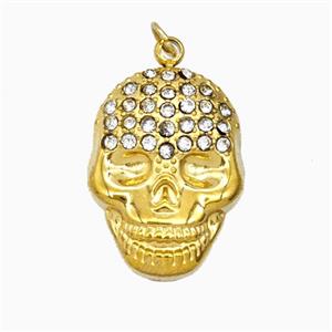 Stainless Steel Skull Pendant Pave Rhinestone Gold Plated, approx 15-19mm