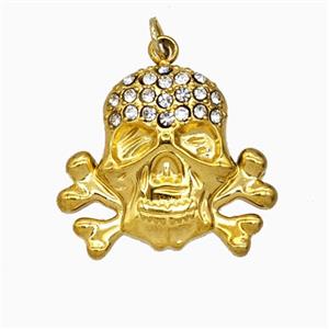 Stainless Steel Skull Pendant Pave Rhinestone Gold Plated, approx 17-20mm