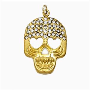 Stainless Steel Skull Pendant Pave Rhinestone Gold Plated, approx 17-22mm