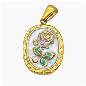 Stainless Steel Flower Pendant Enamel Gold Plated, approx 15-20mm