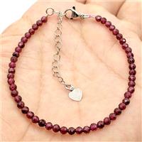 Natural Red Garnet Bracelet With Copper Clasp, approx 3mm, 17-22cm length