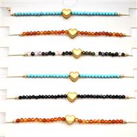 Gemstone Bracelet With Heart Mixed, approx 6.5mm, 2mm, 16-24cm length