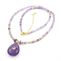 Purple Amethyst Teardrop Pendant Necklaces, approx 18-25mm, 3mm, 40-45cm length