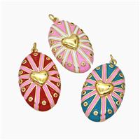 Copper Oval Pendant Enamel Heart Gold Plated Mixed, approx 21-34mm
