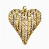 Copper Heart Pendant Pave Zirconia Hollow Gold Plated, approx 30-32mm